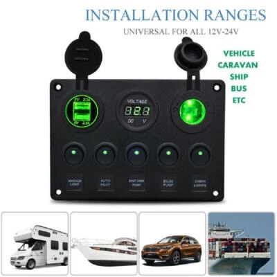 $45.11 • Buy 5 Gang Rocker Switch Panel Marine Boat 4.2A  Dual USB Charger Control Durable AU