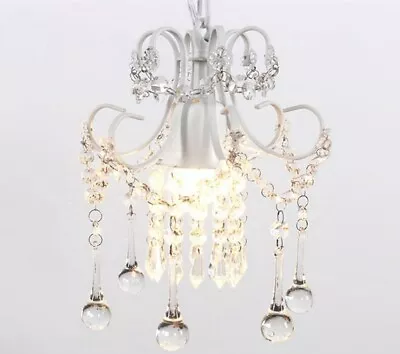 White Mini Chandelier Elegant  Multifaceted Crystals Metal Bedroom Entry Chain • £18.04