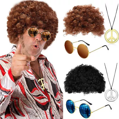 Disco Costume Accessories Set Wig Glasses Necklace 60S 70S 80S Vintage Props NEW • $20.04