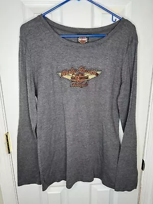 Harley Davidson Women’s Embroidered Orange Logo Long  Sleeve T-Shirt Gray SZ 1X • $15