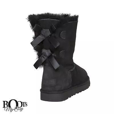 Ugg Bailey Bow Ii Black Suede Sheepskin Size Us Youth 5 Fit's Women's 7 New • $124.99