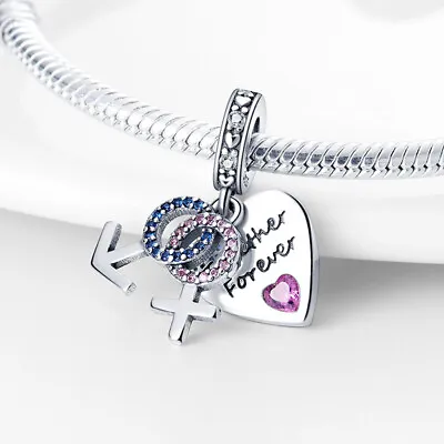 Together Forever Love Heart Male Female Sign Couple Charm  Sterling Silver 925 • £13.99