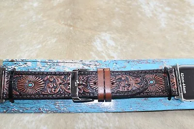 Nocona Mens Leather Watchband Apple Western 42mm-44mm Brown Turquoise 7/8 In • $49