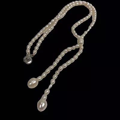 Vintage Necklace Baroque Ringed Small Pearl Handmade Lariat • $19.94