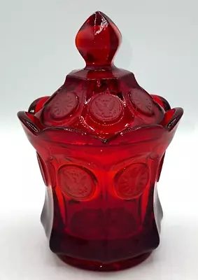 Vintage Fostoria Coin Ruby Red Glass Sugar Bowl W/ Lid  Candy Dish Gorgeous • $29.99
