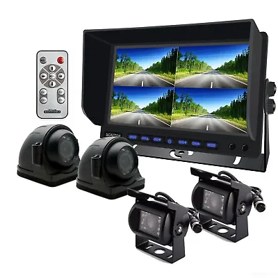 9  Quad Monitor Rear View Security SYSTEM 4x 4Pin Metal CCD Camera For Truck Bus • $259.99