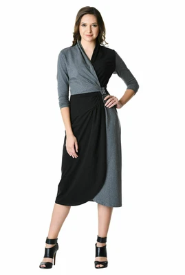 $37.77 • Buy Color Block Cotton Dress With Elastic Tab Wrap Dress Women's Party Top