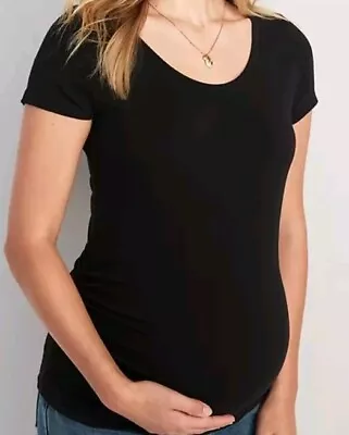 NWT Women's Old Navy Maternity Black Scoop Neck Tee Size L Shirred Sides Large • $11.66