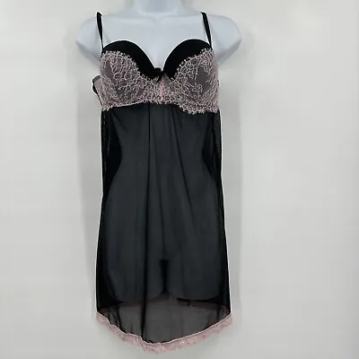 Vintage Marilyn Monroe Black And Pink Lace Baby Doll Nightgown Size XL • $29.99