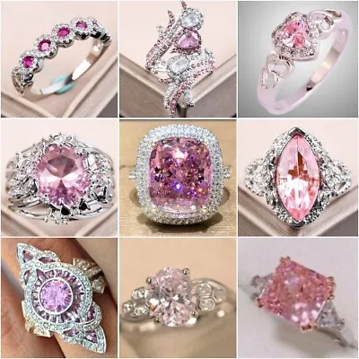 $1.92 • Buy Women Wedding Party 925 Silver Plated Ring Gorgeous Cubic Zircon Jewelry Sz 6-10
