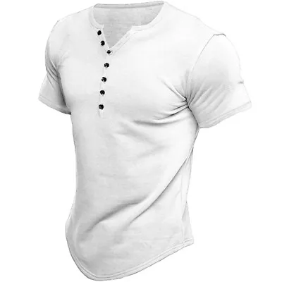 $14.76 • Buy Henley T Shirt Men Summer V Neck Henley Collar Slim Fit Short Sleeve Tee Shirt