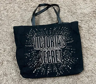 Victoria’s Secret 2018 Celestial Love Victoria Black Pink Stars Canvas Tote Bag • $17.99