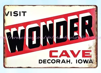 VISIT WONDER CAVE DECORAH IOWA Metal Tin Sign Awesome Garage Ideas • $18.89