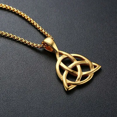 Gold Celtic Triquetra Trinity Knot Pendant Necklace Irish Jewelry Men Women 24  • $11.99
