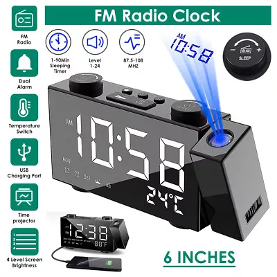 $39.70 • Buy LED Digital Projection Alarm Clock Time Projector W/ Snooze FM Radio Temperature