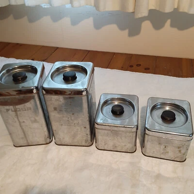 $35 • Buy Vintage 4-piece Chrome Canister Set Lincoln BeautyWare 