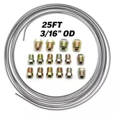 Zinc Steel Brake Line Tubing Kit 3/16 OD 25 Ft Coil Roll All Size Fittings US • $16.95