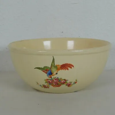 Homer Laughlin Vintage Off White Mixing Bowl Exotic Birds Humming Floral FLAW • $20