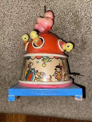 1950s Japanese Windup Carousel Toy Happy Birthday - Missing Spinning Umbrella • $9.99