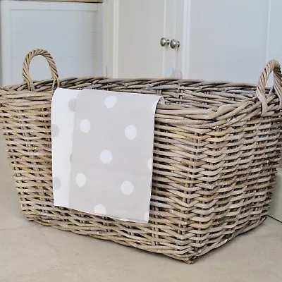 Large Grey Rattan Wicker Storage Basket With Handles Log Laundry Toys Blanket • £45.99