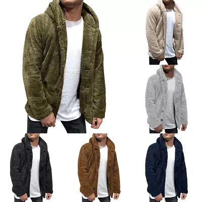 Cozy Men's Hooded Hoodie Fur Lined Jacket Winter Warm Casual Coat (L 3XL) • £14.18