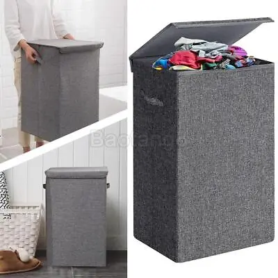 100L Laundry Basket Dirty Washing Clothes Storage Folding Bin Bag Hamper W/Lid • £15.66