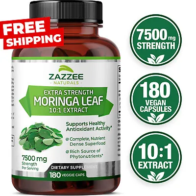 Zazzee Organic Moringa Extract 180 Capsules 7500 Mg Strength 10:1 Antioxidant • $24.94