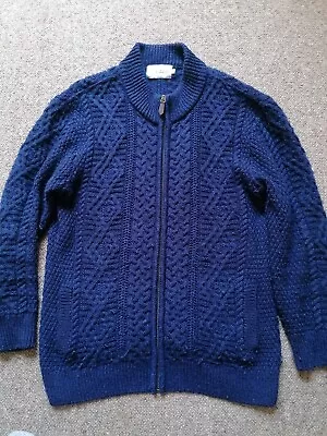 Original Aran Co. Cardigan 100% Merino Wool Size Large Full Zip P2P 23  Navy  • £0.99