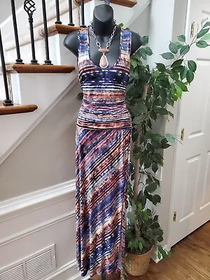 Veronica M Womens Multicolor Polyester Scoop Neck Sleeveless Maxi Dress Small • $28