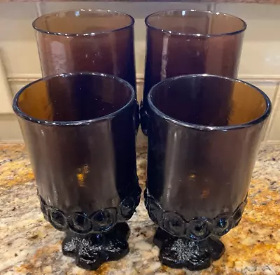 4 VINTAGE Tiffin FRANCISCAN Madeira Glass Smoke Brown Goblet Footed Stem • $17.85