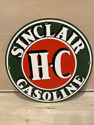 SINCLAIR H-C Gasoline ⛽️ Porcelain Sign 12” Round Vintage • $120