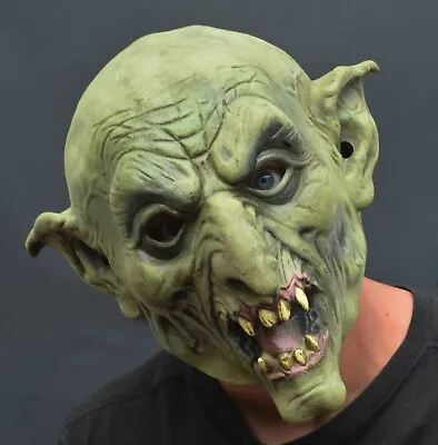 $21.99 • Buy Creepy Scary Halloween Mask Latex Costume Mask Evil Demon Warlock Green Goblin