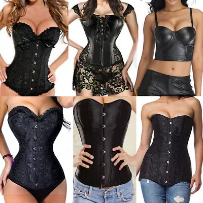 £26.99 • Buy Women Gothic Black Boned Waist Training Corset Overbust Bustier Body Shapers UK