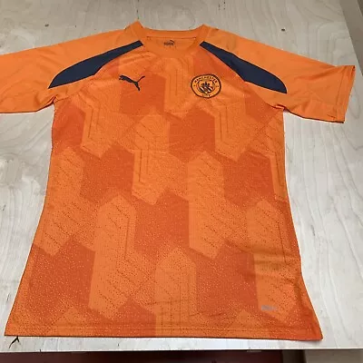 Man City BNWT Mens T-Shirt MCFC Prematch Top Size M Orange Short Sleeve RRP £55 • £3