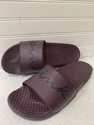 Victoria's Secret PINK Logo Slides Sandals Medium Sz 8/9 Eggplant Purple Ladies  • $17.22