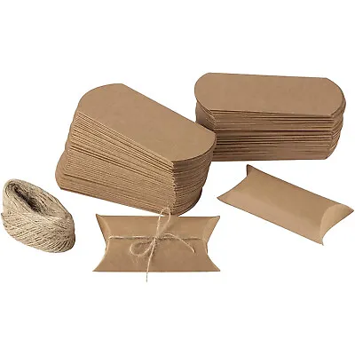$16.99 • Buy 100 Pack Kraft Pillow Boxes For Jewelry Small Gift 4.7x2.2 +170 Feet Jute Twine