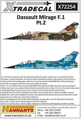 Xtradecal X72254 1/72 Dassault Mirage F.1 Part 2 Model Decals • £8.85