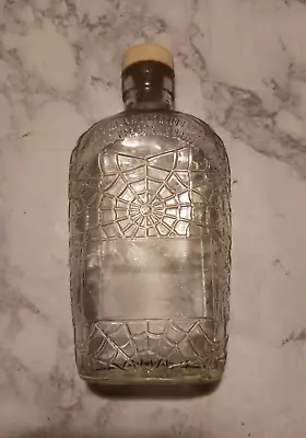 ~Vintage WHISKEY SPIDER WEB Embossed Half Pint Clear Glass Bottle~ • $19.95