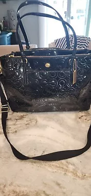 Auth Coach Op Art Patent Leather Large Tote Purse Laptop Diaper Messenger Bag • $39.99