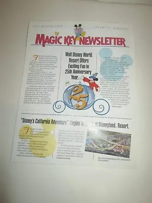 Magic Kingdom Club Newsletter Magic Key Walt Disney World Resort 25th 1996 • $5.99