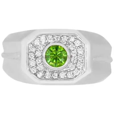 Natural Peridot Gemstone With 14K White Gold Plated Silver Ring For Men's #1388 • £75.17