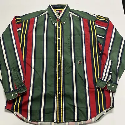 VINTAGE Tommy Hilfiger Button Down Long Sleeve Dress Shirt Mens Large MultiColor • $12.99