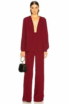 $223.20 • Buy STAUD Red Garnet CATCH Open Front Plunging Neck Blazer Topper Pants Jumpsuit 4US