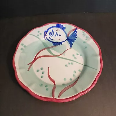 Solimene Vietri Hand Painted Pottery Italy Blue Fish 8  Salad Ceramic Plate • $29.99