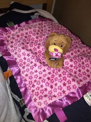 Taggies Pink Floral Bear Baby Comforter Blanket Soft Plush Toy • £10