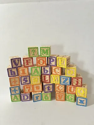 $11.99 • Buy LOT Of 34 Wooden Alphabet Blocks Letters Numbers Animals Learning Play Toy