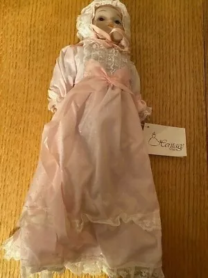 HERITAGE SIGNATURE COLLECTION Porcelain  CHRISTENING Doll - MUSICAL - Pink Gown • $28