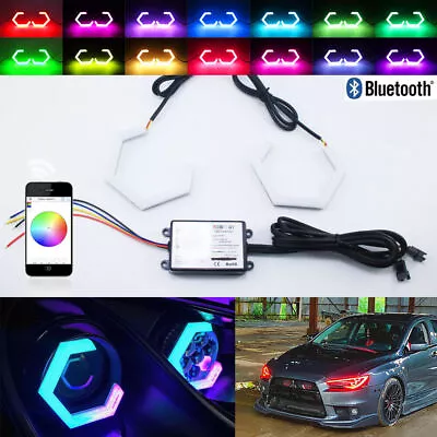 Bluetooth Hex Halo Rings RGB APP Angel Eyes 70mm Car Projector Lens DRL Tuning • $52.99