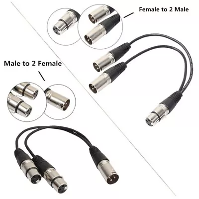3-Pin XLR Male To Dual XLR Female Y Splitter Audio Adapter Cable For MicropDSJY • £6.19