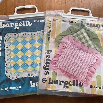 Two VIntage Bargello Needlepoint Pillow Kits NIP 10x10 Ea Pink Blue Yellow • $24